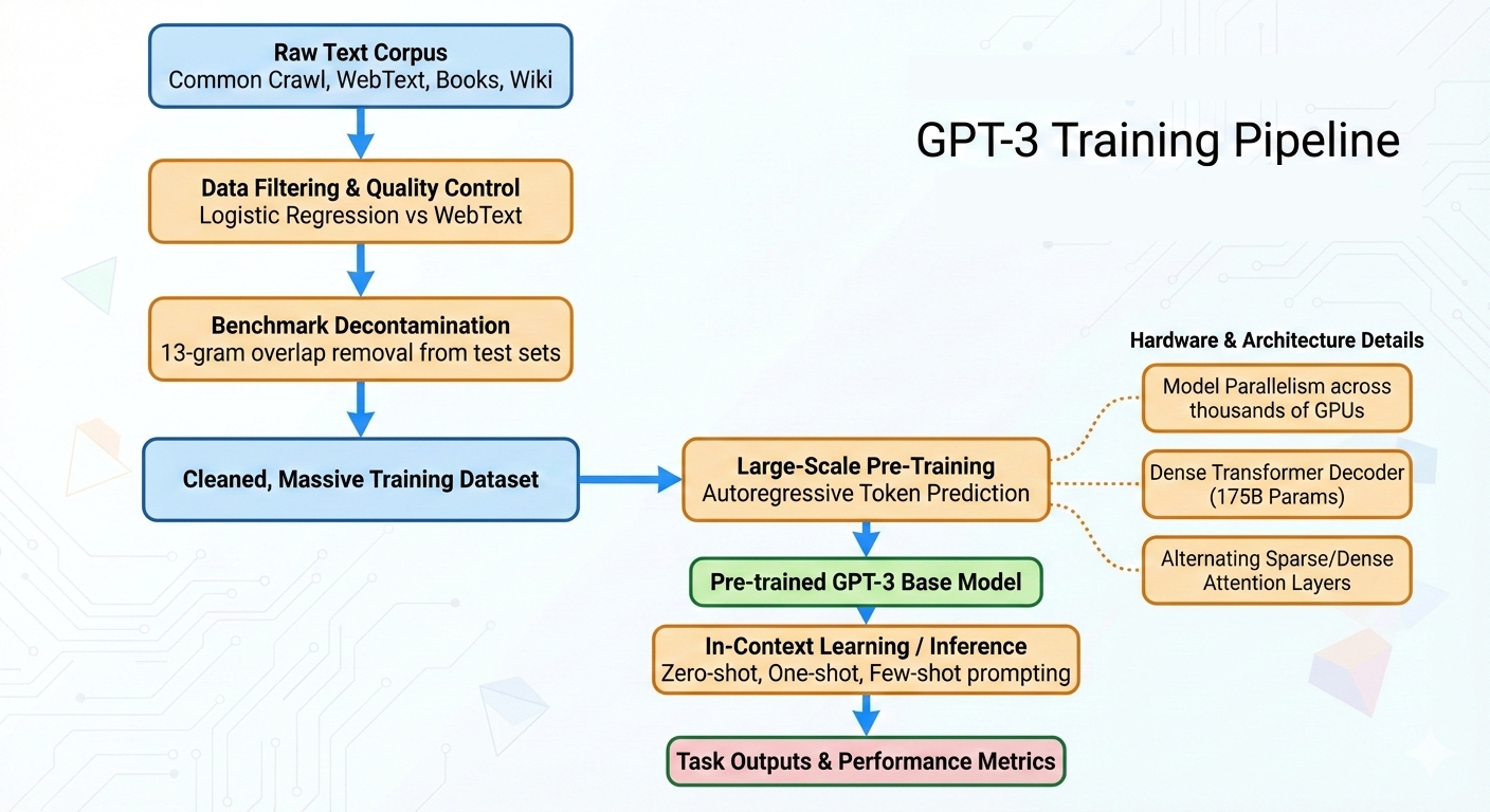 diagrama de las fases de entrenamiento de GPT3, consistente sobre todo en el preentrenamiento