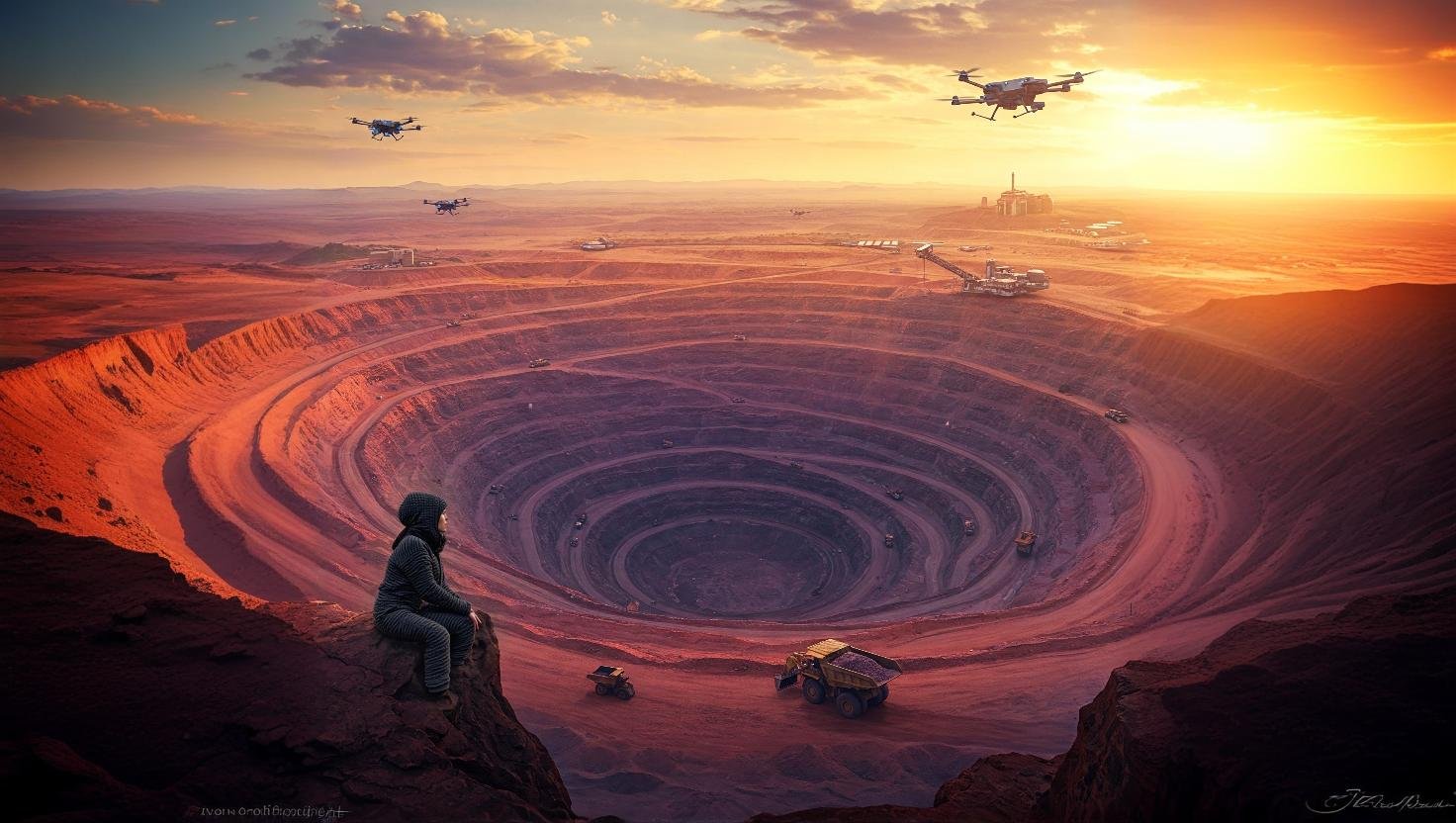 Woman looking at an open mine landscape